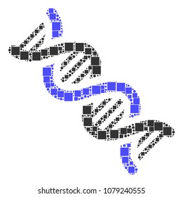 DNA Spiral collage icon of rectangles and circle particles in different sizes. Vector objects are composed into dna spiral composition design concept.