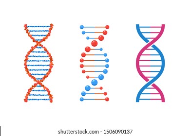 DNA spiral collection isolated. Vector deoxyribonucleic acid set. Modern simple microbiological genetic helix elements on white background
