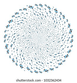 DNA Spiral curl sphere. Object burst combined from scattered DNA spiral symbols. Vector illustration style is flat iconic symbols.