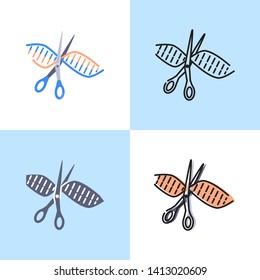 DNA spiral cut icon set in flat and line style. Gene change symbol. Vector illustration.