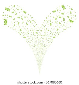 DNA Spiral fireworks stream. Vector illustration style is flat eco green iconic symbols on a white background. Object double fountain made from random design elements.