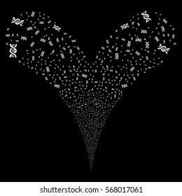 DNA Spiral fireworks stream. Vector illustration style is flat white iconic symbols on a black background. Object double fountain combined from random pictographs.