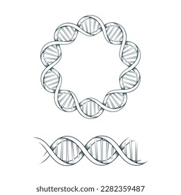 DNA spiral frame. Hand drawn mystical border isolated on white background. Two vector illustrations for greeting card, cover, tattoo or invitation.