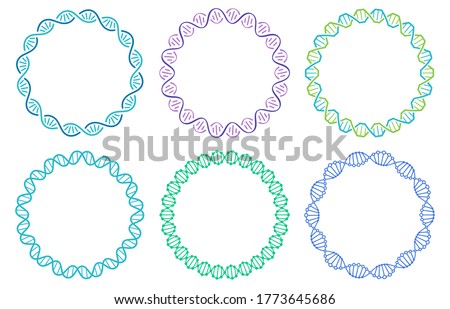 DNA spiral frame set. Human genome helix isolated on white background. Genetic concept for science or medicine. Colorful molecule border for biology or biotechnology vector illustration