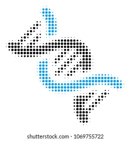 DNA Spiral halftone vector icon. Illustration style is dotted iconic DNA Spiral icon symbol on a white background. Halftone pattern is round points.