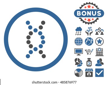 DNA Spiral icon with bonus images. Vector illustration style is flat iconic bicolor symbols, cobalt and gray colors, white background.