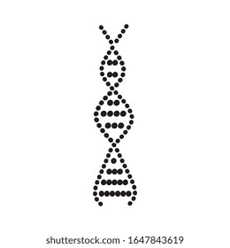 DNA spiral icon with round molecule spheres, biology science symbol design as black curvy silhouette isolated on white background, genetic medicine and chromosome research vector illustration