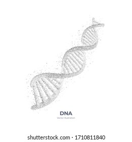 DNA spiral isolated abstract dotwork vector illustration made of cloud of black dots on white background. Deoxyribonucleic acid molecule digital art consists of gray particles. 