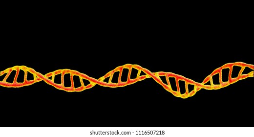 DNA spiral. Isolated on black background. Vector illustration. Pointillism style.