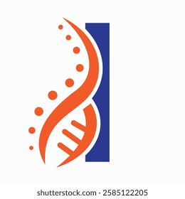 DNA Spiral Logo On Letter I For Healthcare Sign Vector Template 