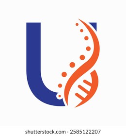 DNA Spiral Logo On Letter U For Healthcare Sign Vector Template 