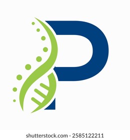 DNA Spiral Logo On Letter P For Healthcare Sign Vector Template 