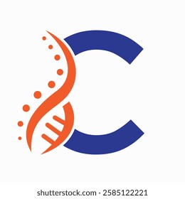 DNA Spiral Logo On Letter C For Healthcare Sign Vector Template 