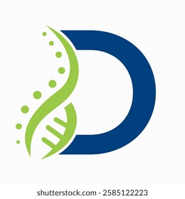 DNA Spiral Logo On Letter D For Healthcare Sign Vector Template 