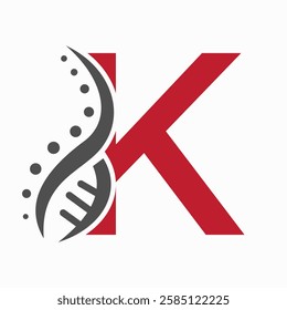 DNA Spiral Logo On Letter K For Healthcare Sign Vector Template 