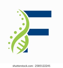 DNA Spiral Logo On Letter F For Healthcare Sign Vector Template 