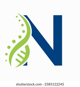 DNA Spiral Logo On Letter N For Healthcare Sign Vector Template 