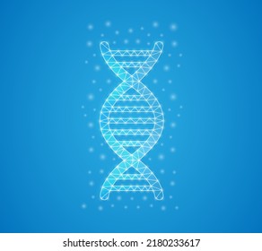 DNA Spiral Low Poly Symbol With White Connected Dots. 3d Geometric Polygonal Genetic Helix. Biotech, Science, Genome Design Vector Illustration.