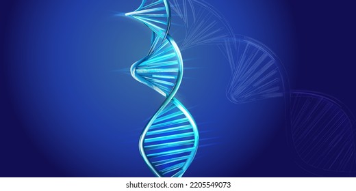 DNA Spiral Model On A Blue Background.