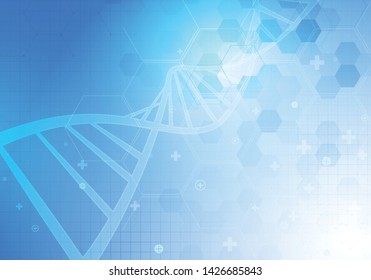 DNA spiral molecule. Abstract polygonal wireframe DNA molecule helix spiral. Medical science, genetic biotechnology, chemistry biology, gene cell concept vector design.