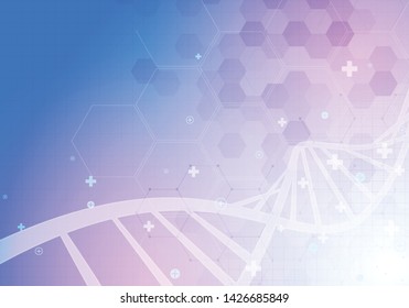 DNA spiral molecule. Abstract polygonal wireframe DNA molecule helix spiral. Medical science, genetic biotechnology, chemistry biology, gene cell concept vector design.