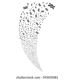 DNA Spiral random fireworks stream. Vector illustration style is flat black iconic symbols on a white background. Object fountain made from scattered pictograms.
