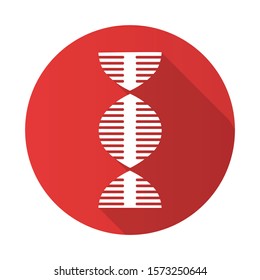 DNA Spiral Red Flat Design Long Shadow Glyph Icon. Deoxyribonucleic, Nucleic Acid Helix. Spiraling Strand. Chromosome. Molecular Biology. Genetic Code. Genome. Genetics. Vector Silhouette Illustration