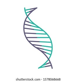 DNA spiral strand violet and turquoise color icon. Deoxyribonucleic, nucleic acid helix stripes. Chromosome. Molecular biology. Genetic code. Genome. Genetics. Medicine. Isolated vector illustration