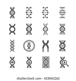 DNA spiral vector black icons. Biology genetic signs and dna molecule symbols for chemistry or biology