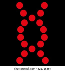 Dna Spiral vector icon. Style is flat symbol, red color, rounded angles, black background.