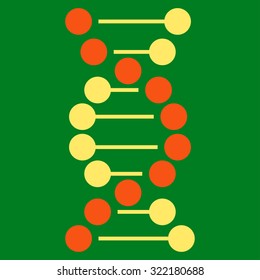 Dna Spiral vector icon. Style is bicolor flat symbol, orange and yellow colors, rounded angles, green background.