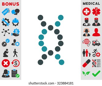Dna Spiral vector icon. Style is bicolor flat symbol, soft blue colors, rounded angles, white background.