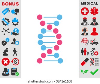 Dna Spiral vector icon. Style is bicolor flat symbol, pink and blue colors, rounded angles, white background.