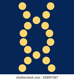 Dna Spiral vector icon. Style is flat symbol, yellow color, rounded angles, blue background.