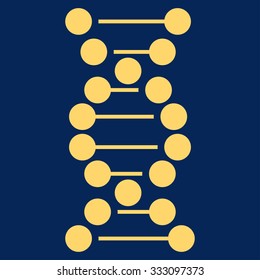 Dna Spiral vector icon. Style is flat symbol, yellow color, rounded angles, blue background.
