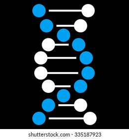 Dna Spiral vector icon. Style is bicolor flat symbol, blue and white colors, rounded angles, black background.