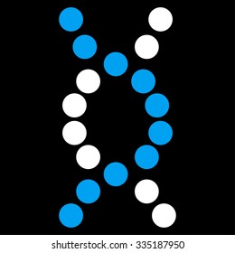 Dna Spiral vector icon. Style is bicolor flat symbol, blue and white colors, rounded angles, black background.