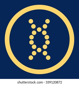 DNA Spiral vector icon. Style is flat rounded symbol, yellow color, rounded angles, blue background.