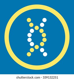DNA Spiral vector icon. Style is bicolor flat rounded symbol, yellow and white colors, rounded angles, blue background.