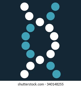 DNA Spiral vector icon. Style is bicolor flat symbol, blue and white colors, rounded angles, dark blue background.