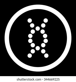 DNA Spiral vector icon. Style is flat rounded symbol, white color, rounded angles, black background.