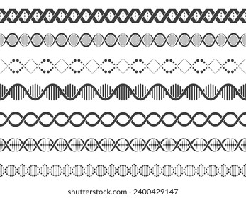 DNA Spiralen nahtlos Muster. Biochemie-Gensequenzmodell für Tapeten, Biologie-Forschungskonzept für Stoffdruck. Vektorstruktur von DNA-Biochemie-Molekül-Illustration