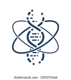 DNA strand and atom vector simple linear icon, science biology and biotechnology line art symbol, chemistry laboratory research.