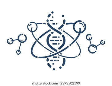 DNA strand and atom vector simple linear icon, science biology and biotechnology line art symbol, chemistry laboratory research.