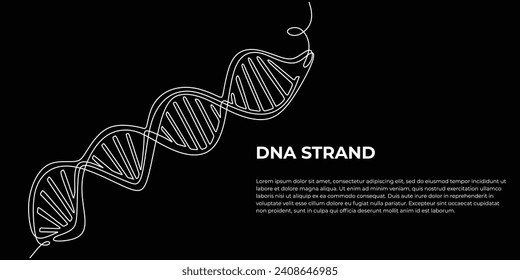 DNA-Strang in kontinuierlicher, einzeiliger Zeichnung. Landing page Template mit Text. Vektorgrafik helix handgezeichnet.