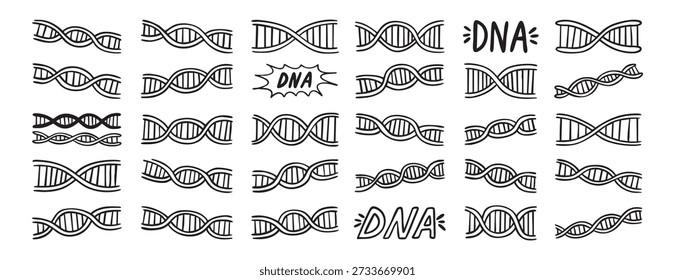 DNA strand doodle hand drawn icon. Outline drawing helix line clipart symbol. Vector illustration