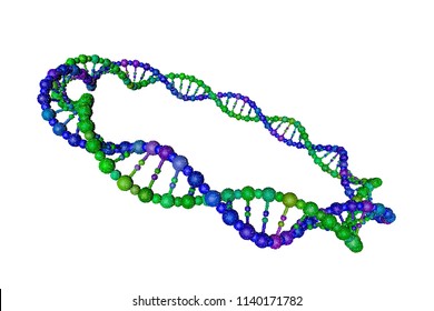 DNA strand in form of circle. Isolated on white background. Vector illustration. Pointillism style.