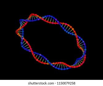 DNA strand in form of circle. Isolated on black background. Vector illustration. Pointillism style.