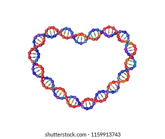 DNA strand in form of heart. Isolated on white background. Vector illustration. Pointillism style.