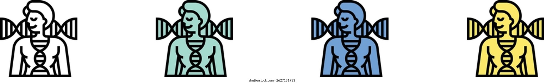 dna strand icon. Outline, Green, Blue and Yellow Style Design Isolated On White Background